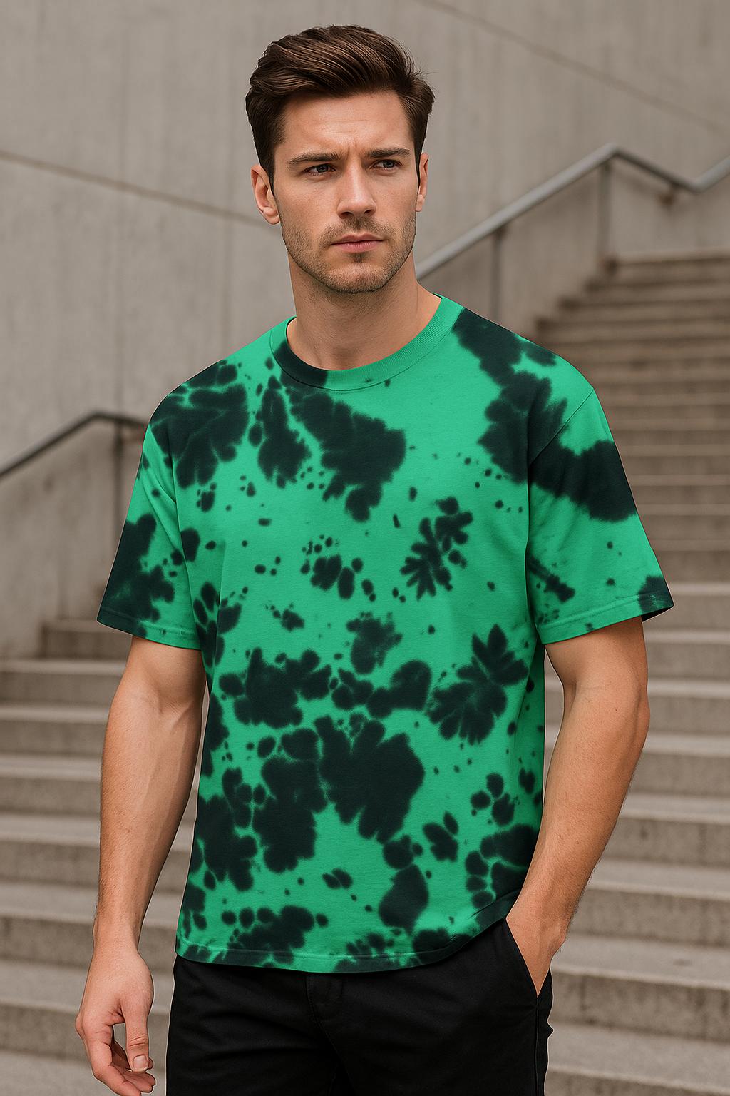 Oversized unisex green black tie dye streetwear tshirt India