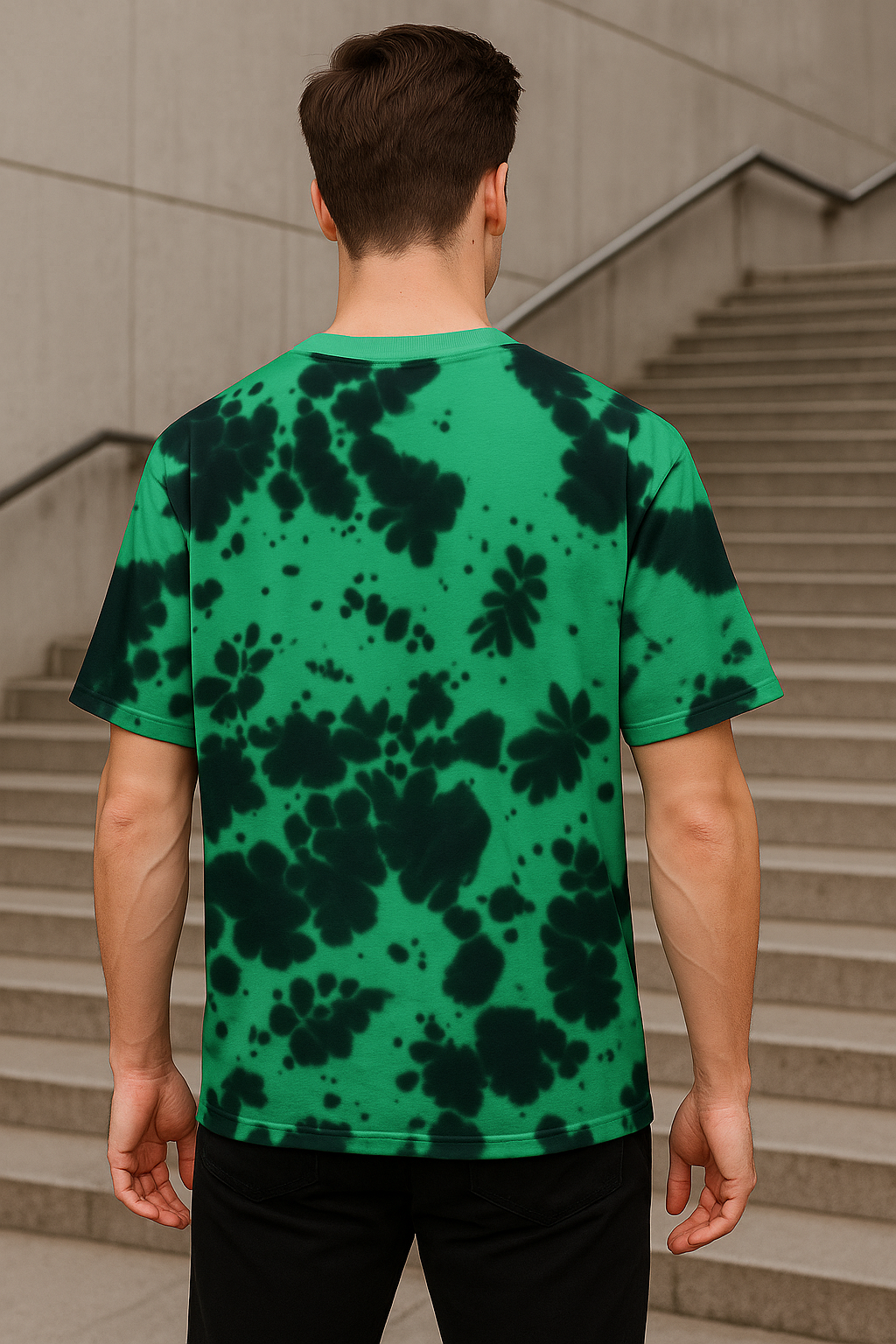 Oversized unisex green black tie dye streetwear tshirt India