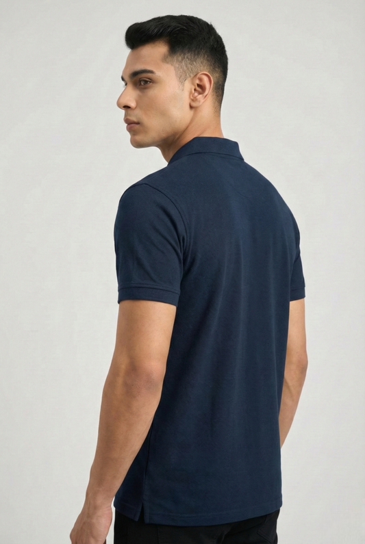 Men's Navy Blue 100% Cotton Polo T-shirt