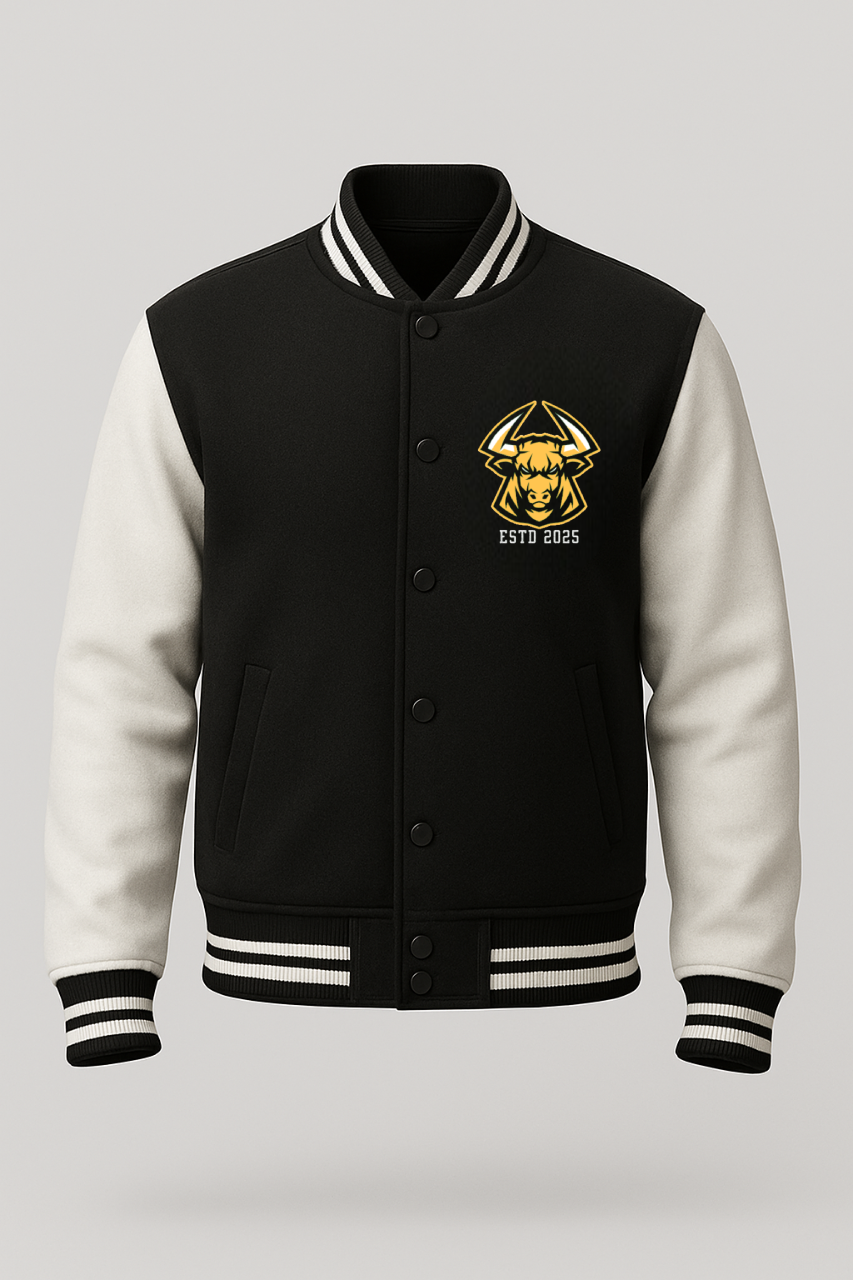 Raging Bulls 100% Cotton 300 GSM Black Varsity Jacket