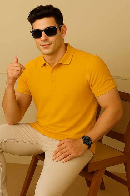 Men's Yellow 100% Cotton 220 GSM Polo Tshirt