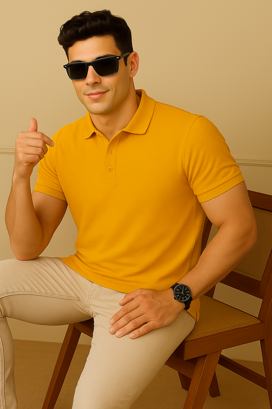 Men's Yellow 100% Cotton 220 GSM Polo Tshirt