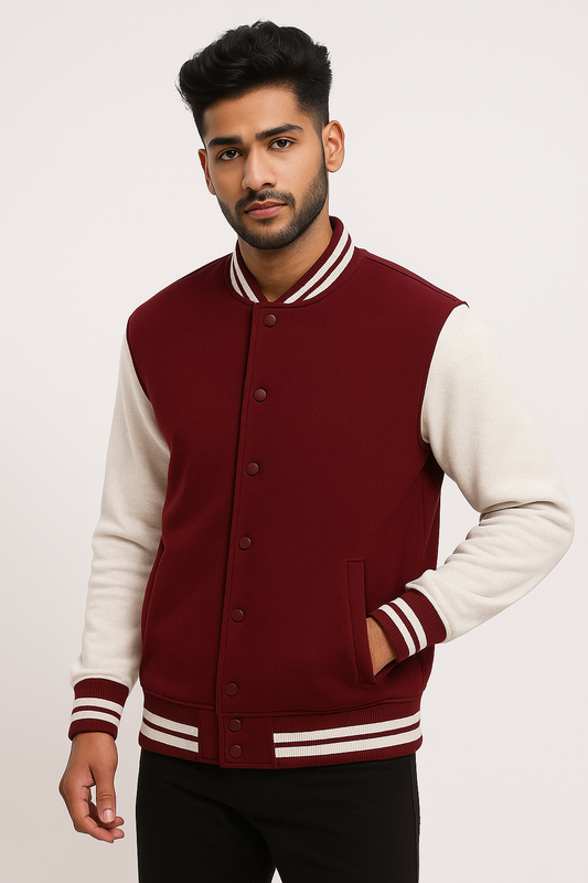 Kleeves Classic 100% Cotton Red Varsity Jacket