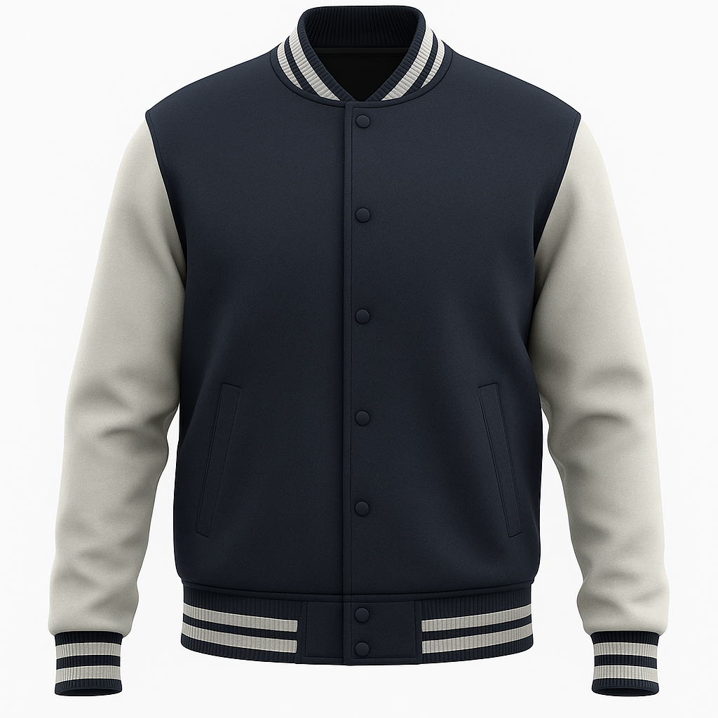 Kleeves Classic 100% Cotton 300 GSM Navy Blue Varsity Jacket