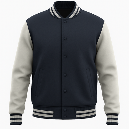 Kleeves Classic 100% Cotton 300 GSM Navy Blue Varsity Jacket