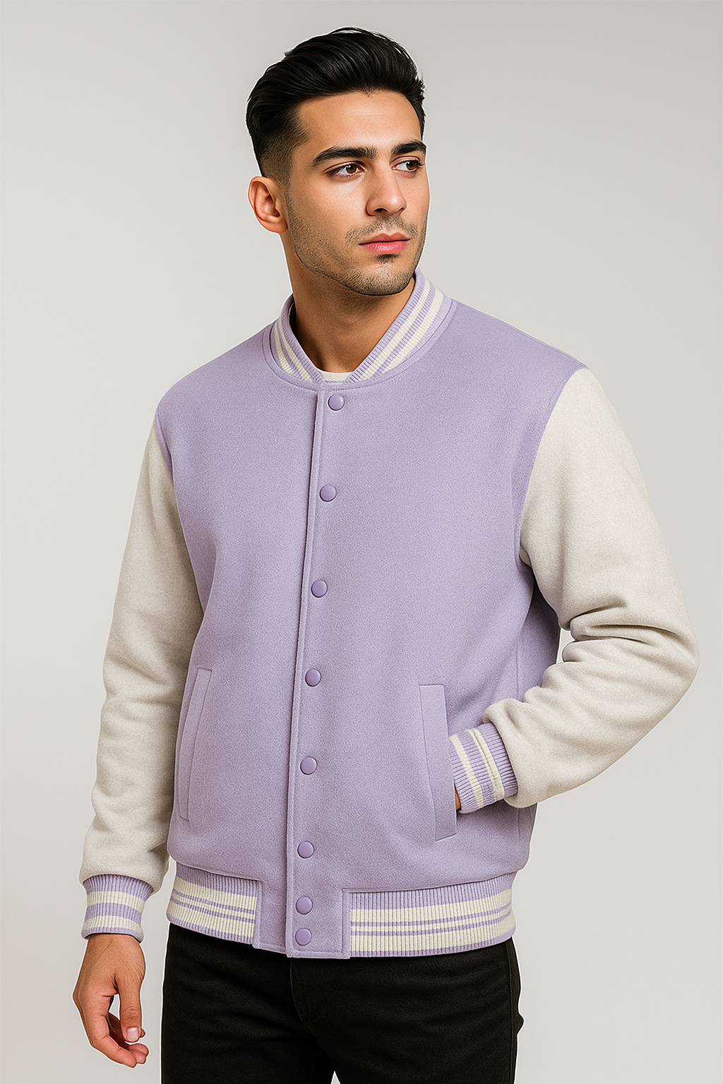 Kleeves Classic 100% Cotton 300 GSM Lavender Varsity Jacket