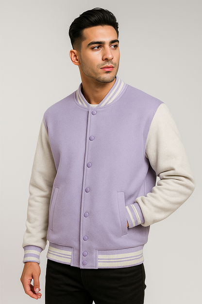 Kleeves Classic 100% Cotton 300 GSM Lavender Varsity Jacket