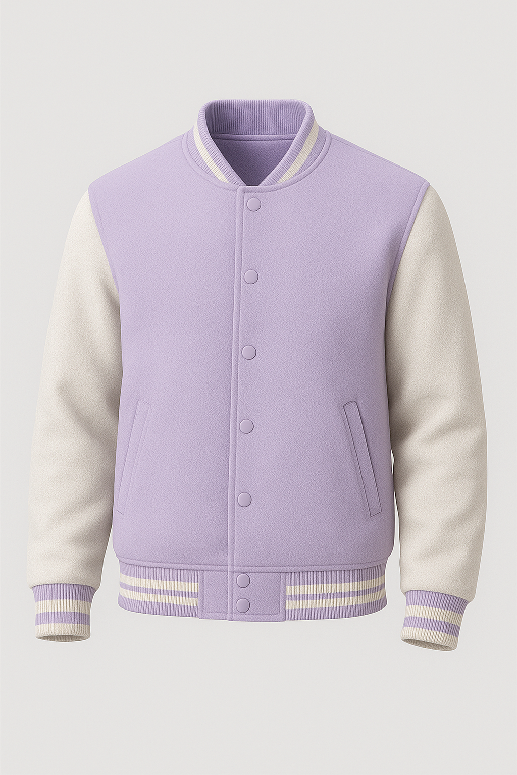Kleeves Classic 100% Cotton 300 GSM Lavender Varsity Jacket