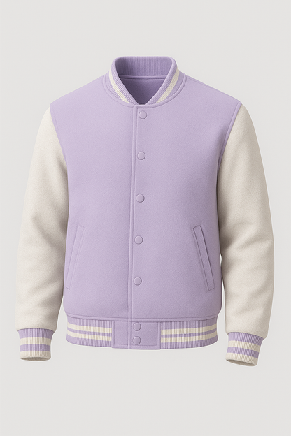 Kleeves Classic 100% Cotton 300 GSM Lavender Varsity Jacket