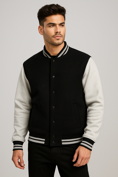 Kleeves Classic 100% Cotton 300 GSM Black Varsity Jacket