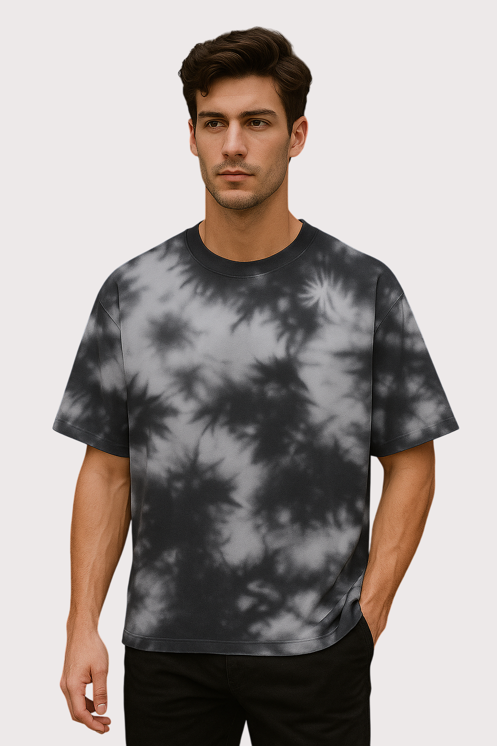 Shadow Fog Oversized Tie Dye White Black T-Shirt