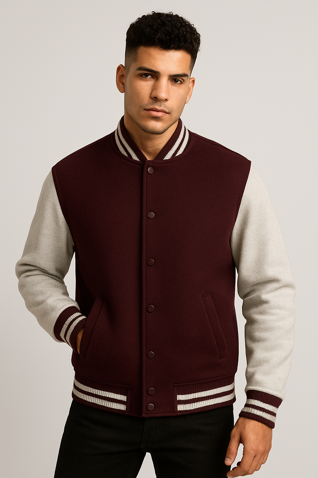 Kleeves Classic 100% Cotton 300 GSM Maroon Varsity Jacket