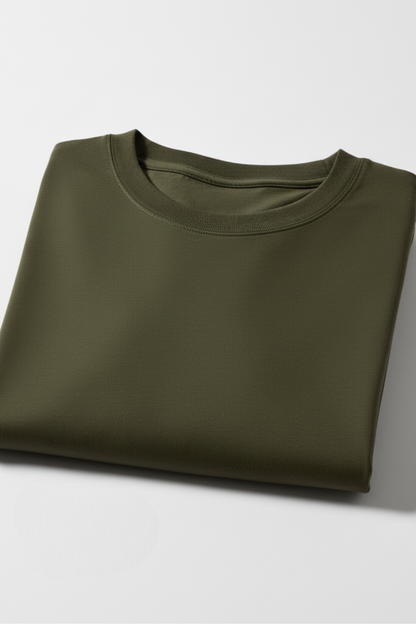 Kleeves Classic 100% Cotton 240 GSM Olive Green Oversized T-Shirt