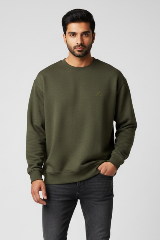 Kleeves Classic 100% Cotton 300 GSM Olive Green Sweatshirt