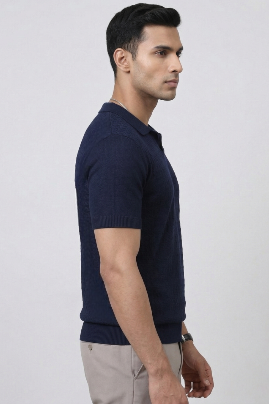 Midnight Weave Navy Blue Polo T-Shirt- 100% Cotton