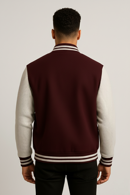 Kleeves Classic 100% Cotton 300 GSM Maroon Varsity Jacket