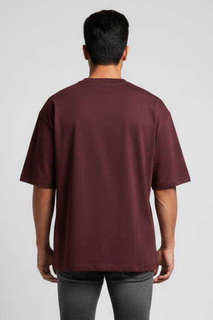Kleeves Classic 100% Cotton 240 GSM Maroon Oversized T-Shirt