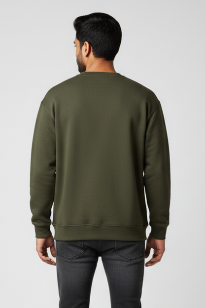 Kleeves Classic 100% Cotton 300 GSM Olive Green Sweatshirt
