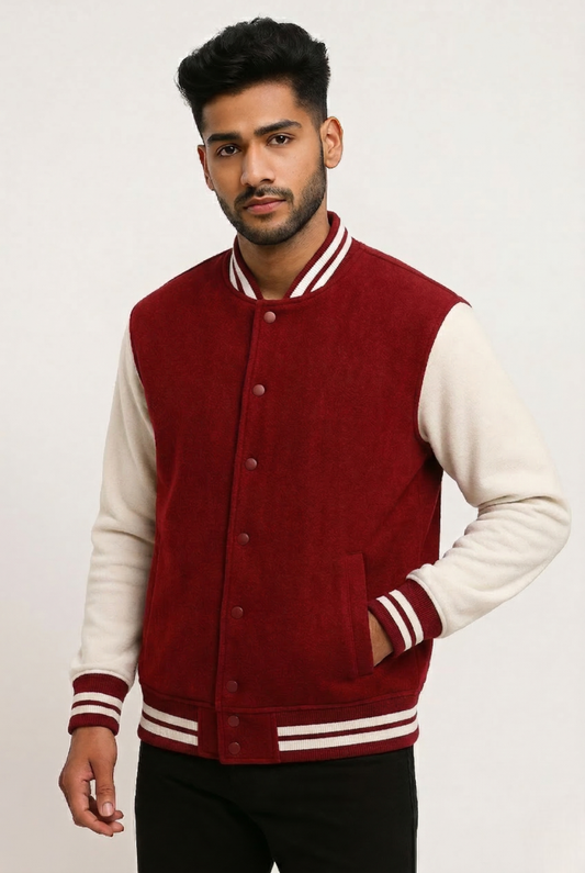Kleeves Classic 100% Cotton Red Varsity Jacket