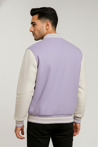 Kleeves Classic 100% Cotton 300 GSM Lavender Varsity Jacket