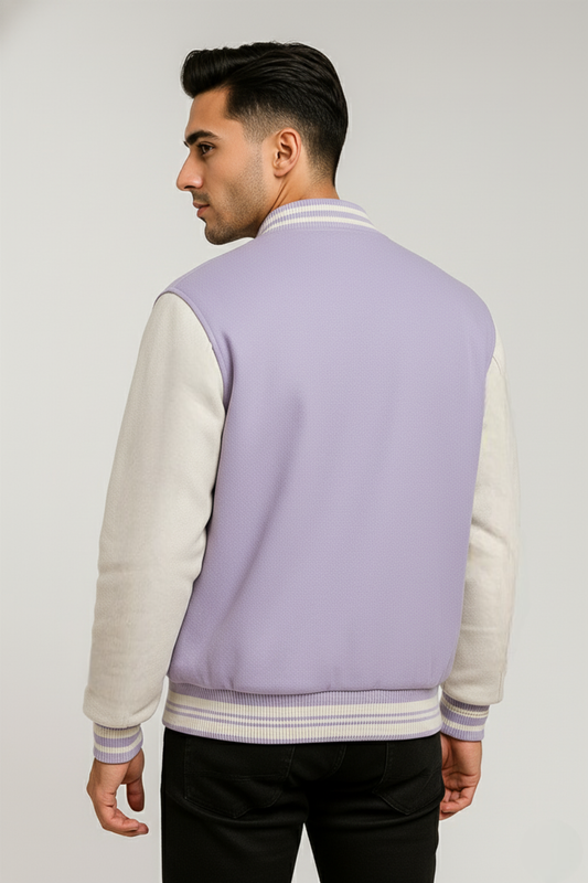 Kleeves Classic 100% Cotton 300 GSM Lavender Varsity Jacket