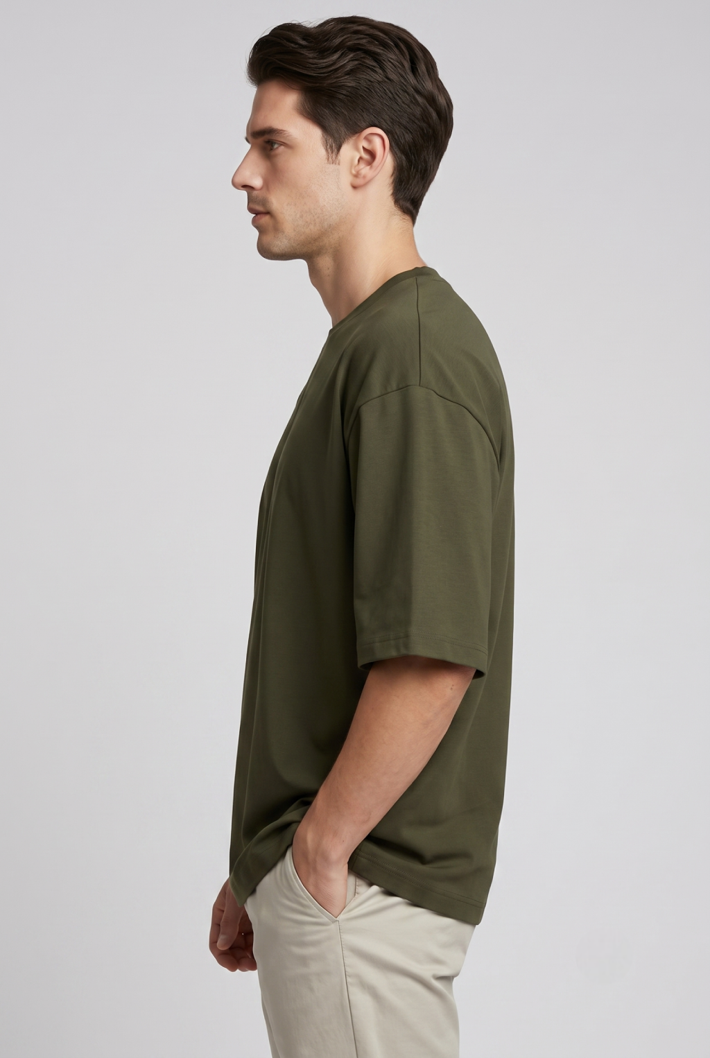 Kleeves Classic 100% Cotton 240 GSM Olive Green Oversized T-Shirt