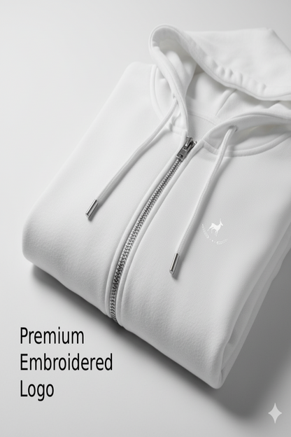 Kleeves Classic 400 GSM White Zip Hoodie