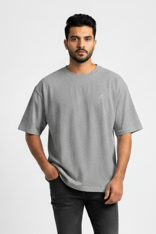 Kleeves Classic 100% Cotton 240 GSM Grey Melange Oversized T-Shirt