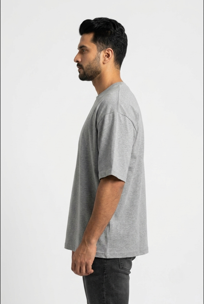 Kleeves Classic 100% Cotton 240 GSM Grey Melange Oversized T-Shirt