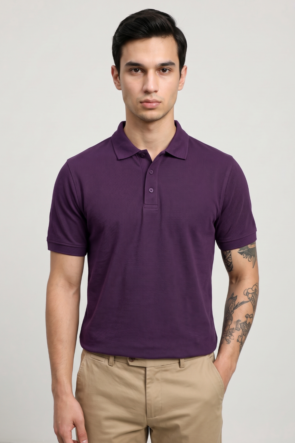Men's Purple 100% Cotton Polo T-shirt