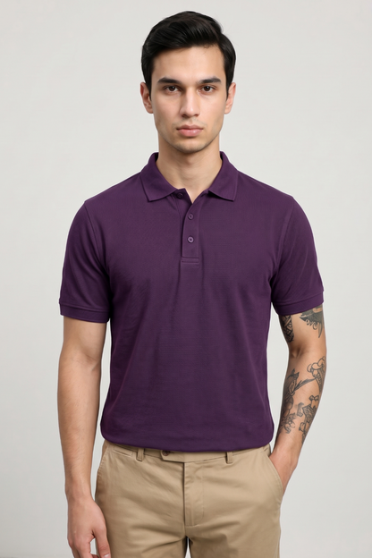 Men's Purple 100% Cotton Polo T-shirt