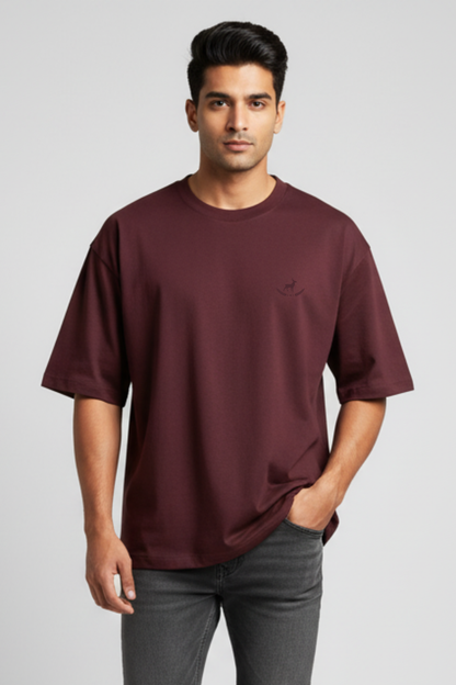 Kleeves Classic 100% Cotton 240 GSM Maroon Oversized T-Shirt