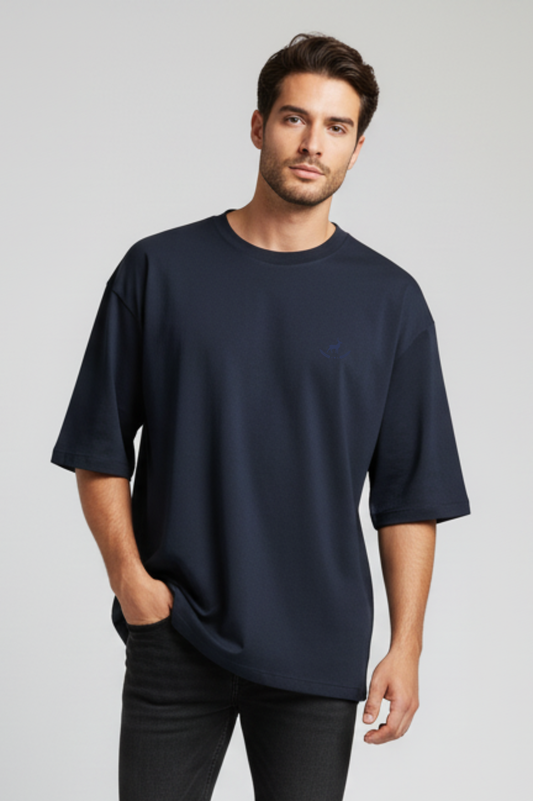 Kleeves Classic 100% Cotton 240 GSM Navy Blue Oversized T-Shirt