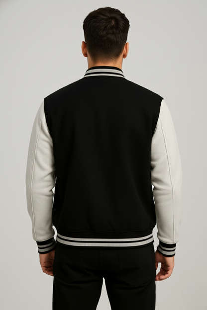 Kleeves Classic 100% Cotton 300 GSM Black Varsity Jacket