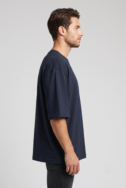 Kleeves Classic 100% Cotton 240 GSM Navy Blue Oversized T-Shirt