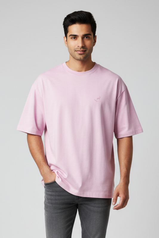 Kleeves Classic 100% Cotton 240 GSM Light Baby Pink Oversized T-Shirt