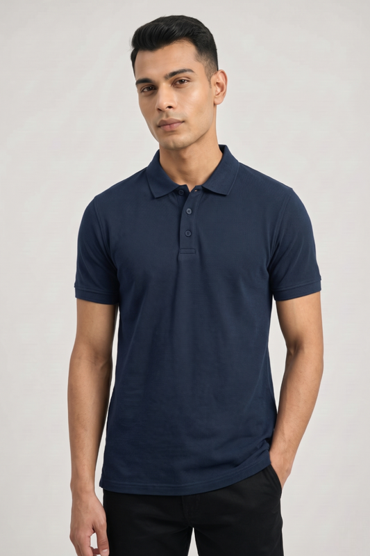 Men's Navy Blue 100% Cotton Polo T-shirt