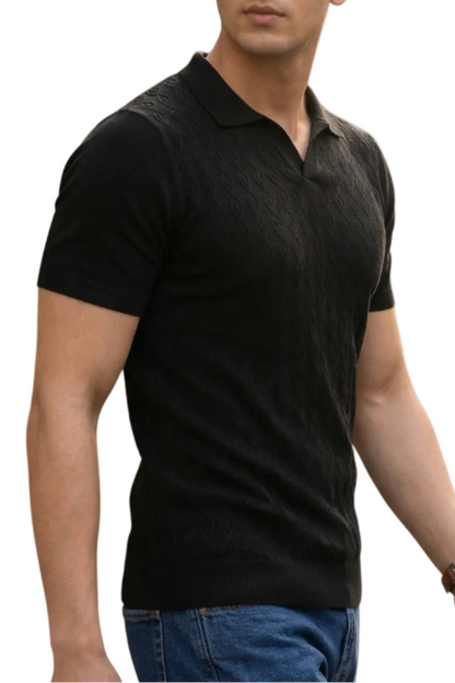 Midnight Black Texture Polo T-Shirt- 100% Cotton