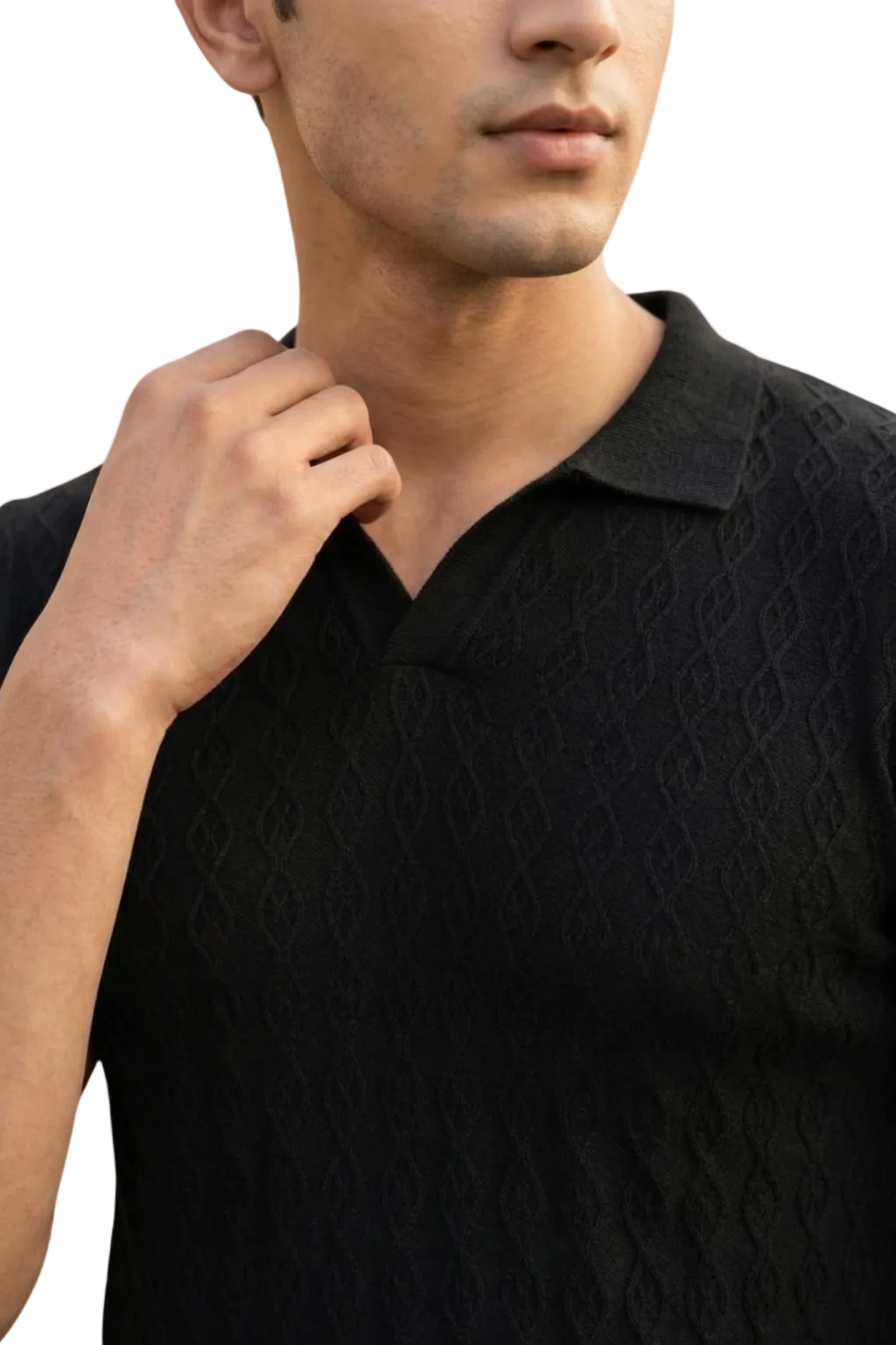 Midnight Black Texture Polo T-Shirt- 100% Cotton