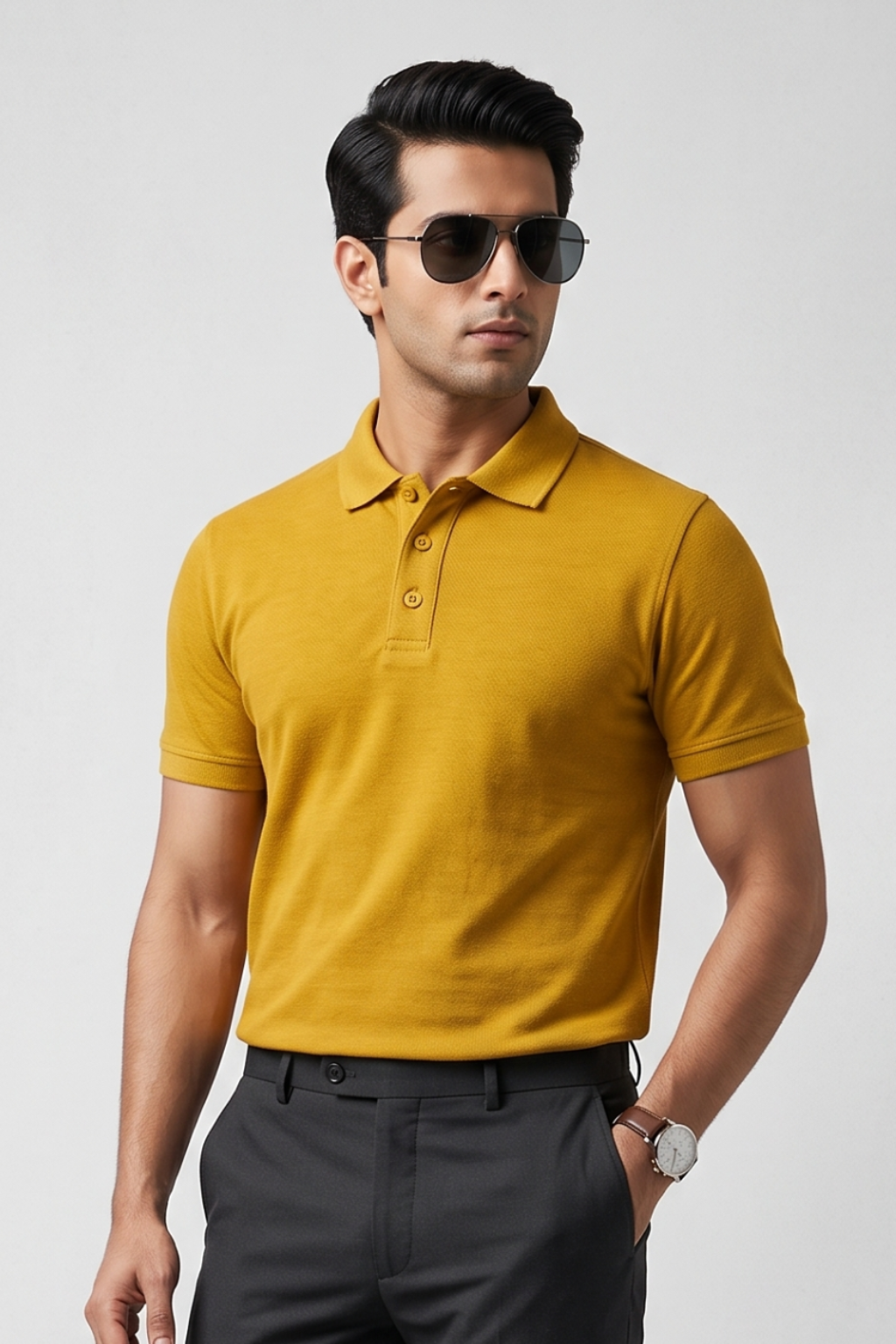 Men's Mustard Yellow 100% Cotton Polo T-shirt
