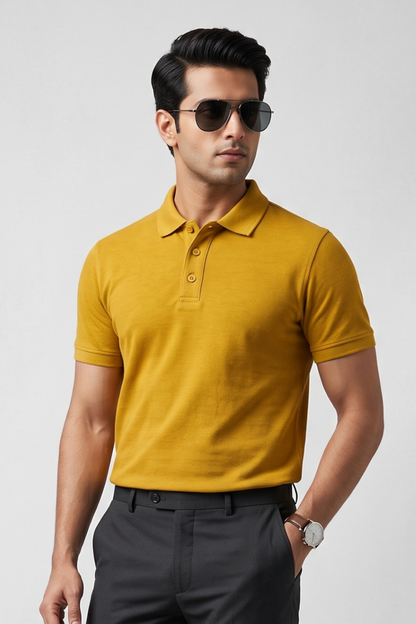 Men's Mustard Yellow 100% Cotton Polo T-shirt