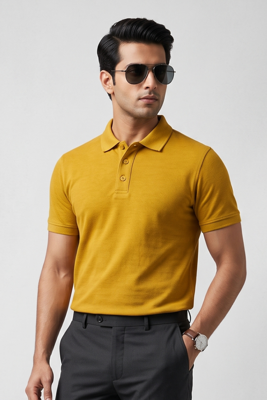 Men's Mustard Yellow 100% Cotton Polo T-shirt