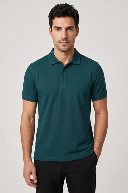 Men's Petrol Blue 100% Cotton Polo T-shirt