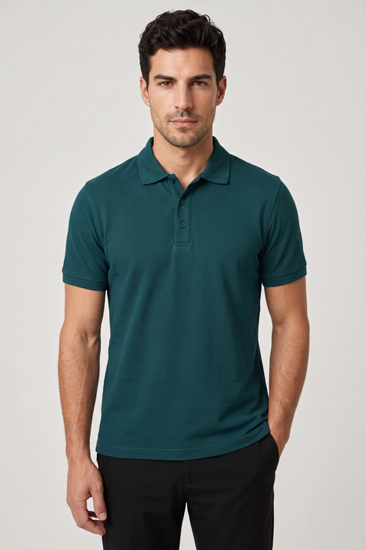 Men's Petrol Blue 100% Cotton Polo T-shirt