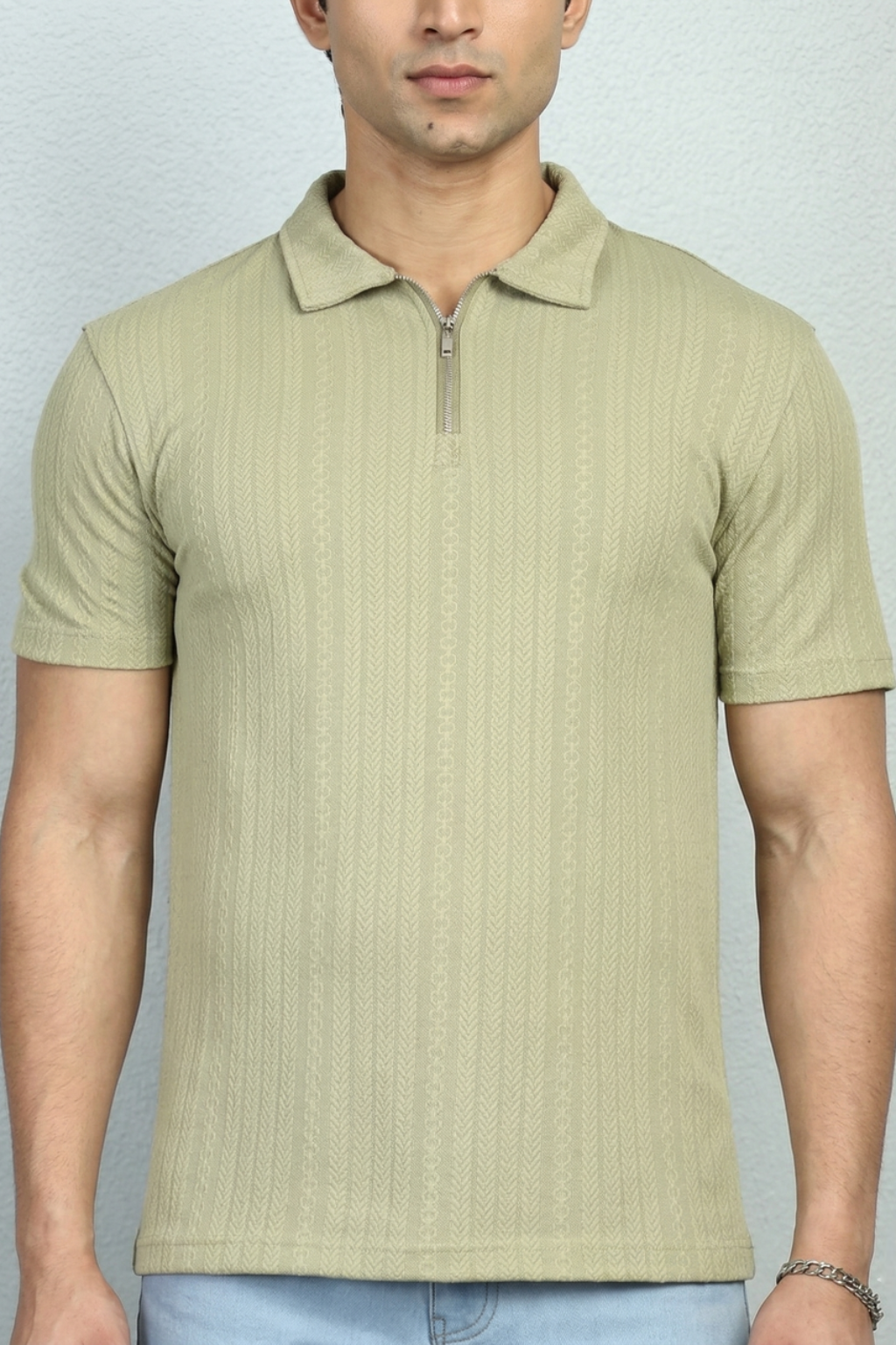 Olive Grid Zip Performance Polo T-Shirt