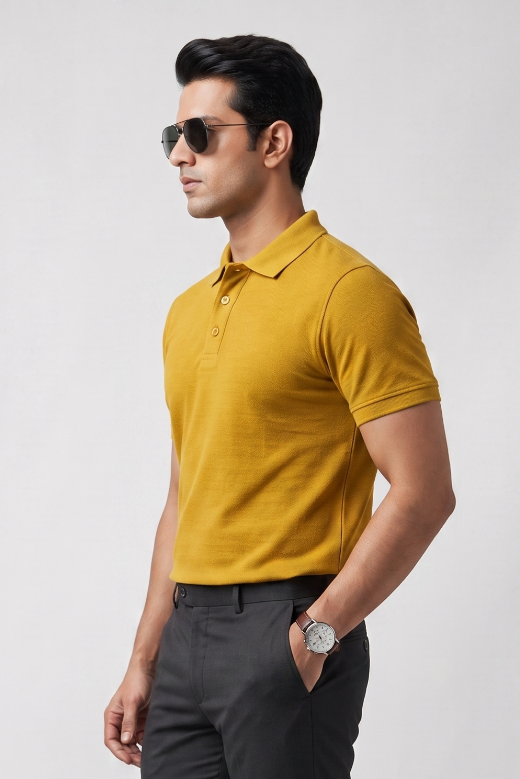 Men's Mustard Yellow 100% Cotton Polo T-shirt