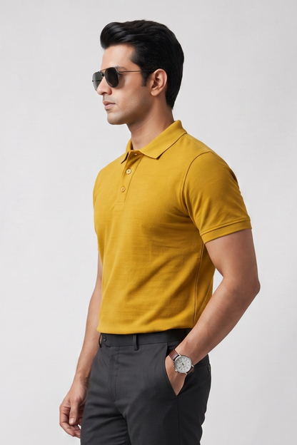 Men's Mustard Yellow 100% Cotton Polo T-shirt