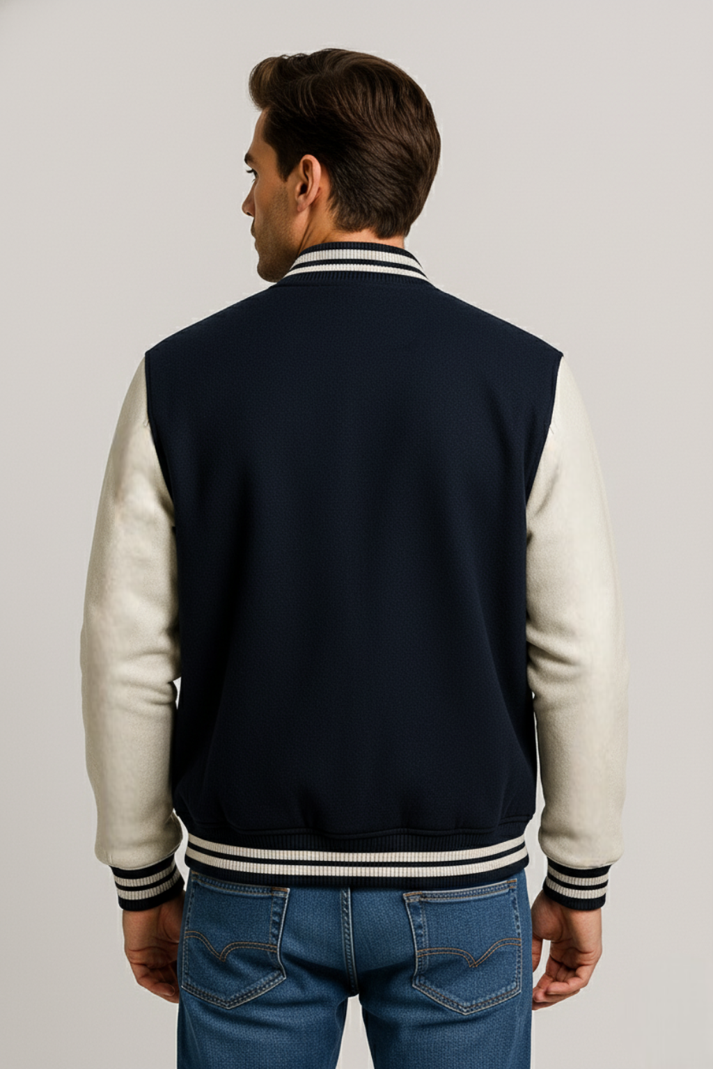 Kleeves Classic 100% Cotton 300 GSM Navy Blue Varsity Jacket