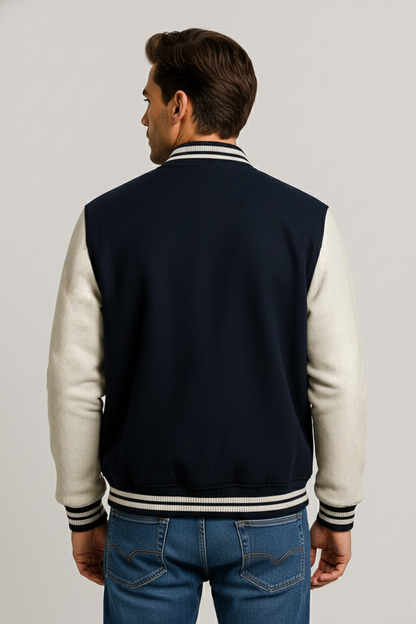 Kleeves Classic 100% Cotton 300 GSM Navy Blue Varsity Jacket