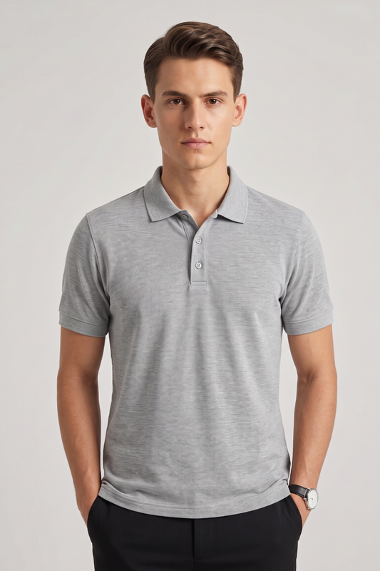 Men's Grey Melange 100% Cotton Polo T-shirt